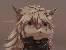  adam_angel animal_ear_fluff animal_ears arknights black_jacket coat commentary english_commentary female furrification furry furry_female grey_eyes hair_ornament hairclip highres jacket lappdumb_(meme) lappland_(arknights) long_hair looking_at_viewer meme open_clothes open_jacket parody redrawn scar scar_across_eye scar_on_face simple_background white_hair wolf_ears wolf_girl 