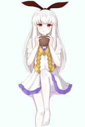  :q animal_ears chirun0 closed_mouth commentary_request cosplay fake_animal_ears female fire_emblem fire_emblem:_three_houses fire_emblem_heroes highres holding long_hair lysithea_von_ordelia pink_eyes rabbit_ears see-through see-through_sleeves simple_background smile solo tongue tongue_out veronica_(fire_emblem) veronica_(fire_emblem)_(cosplay) veronica_(spring)_(fire_emblem) white_hair white_legwear 