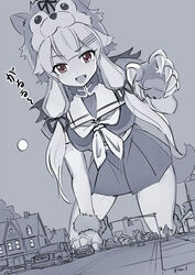  animal_hands animal_hood car female giant giantess hair_flaps hair_ornament hairclip halloween halloween_costume highres hood kantai_collection long_hair monochrome motor_vehicle neckerchief oerba_yun_fang open_mouth pleated_skirt red_eyes revision school_uniform seo_tatsuya serafuku skirt smile solo_focus tail twitter_username wolf_hood wolf_paws wolf_tail yuudachi_(halloween_mode)_(kancolle) yuudachi_(kancolle) yuudachi_kai_ni_(kancolle) 