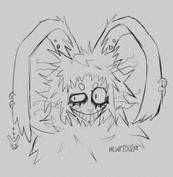  1990s alternative_fashion ambiguous_gender angora_rabbit anthro arm_tuft bangs bared_teeth bust_portrait cheek_tuft chi_(mewp2002) circle_eyebrows crooked_teeth dewlap_(anatomy) different_artstyle domestic_rabbit ear_piercing ear_ring emo evil_grin eye_bags eyebrows eyelashes facial_tuft femboy fluffy fur goth grin head_tuft heart_nose heart_symbol inner_ear_fluff jhonen_vasquez johnny_the_homicidal_maniac lagomorph leporid line_art long_ears long_fur looking_away mammal markings messy_fur mewp2002 original_character_do_not_steal oryctolagus permagrin permasmile piercing portrait rabbit ring_piercing shoulder_tuft simple_background sinister smile solo teeth teeth_showing tuft tufted_ears unfinished whisker_markings whisker_spots whiskers 