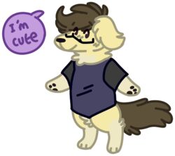  2016 alpha_channel ambiguous_gender anthro black_nose bottomless brown_hair canid canine canis chris_(aquaticnebulae) clothed clothing dialogue digital_drawing_(artwork) digital_media_(artwork) digitigrade domestic_dog english_text eyebrow_through_hair eyebrows eyewear flat_colors floppy_ears full-length_portrait fur glasses hair handpaw hindpaw jaspering mammal outline pawpads paws portrait purple_speech_bubble purple_text rectangular_glasses shirt simple_background smile snout solo standing tail tan_body tan_fur text topwear translucent translucent_hair transparent_background wearing_glasses white_outline yellow_body yellow_fur 