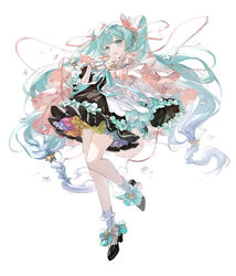  absurdres aqua_eyes aqua_flower aqua_hair aqua_rose black_skirt blue_hair braid cable cape detached_sleeves female flower flower_underskirt full_body gradient_hair green_flower green_rose hair_flower hair_ornament hair_ribbon hair_tie hatsune_miku high_heels highres holding holding_microphone leg_up long_hair magical_mirai_(vocaloid) magical_mirai_miku magical_mirai_miku_(2021) mechari medallion microphone microphone_cord miniskirt multicolored_hair open_mouth orange_flower orange_rose pleated_skirt purple_flower purple_rose rainbow_order red_flower red_rose ribbon rose shirt skirt sleeveless sleeveless_shirt smile solo twin_braids twintails very_long_hair vocaloid white_background white_flower white_shirt wide_sleeves yellow_flower yellow_rose 