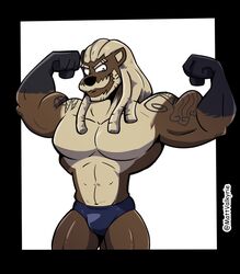  abs anthro athletic biceps big_muscles bottomwear clothed clothing dreadlocks facial_hair flexing flexing_bicep flexing_both_biceps fur hair looking_at_viewer male mammal mattvalkyrie maverick_gunshow muscular muscular_anthro muscular_male mustelid otter pecs pose solo tattoo topless 