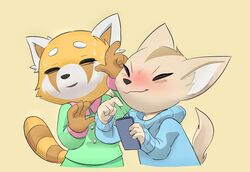  2018 aggretsuko ailurid anthro canid canine clothing daww digital_media_(artwork) duo dvdfu female fennec_fox fenneko fox fur hi_res karzahnii mammal red_panda retsuko sanrio simple_background true_fox 