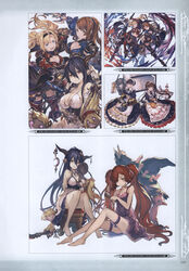  6+girls absurdres anna_(granblue_fantasy) apron armor armored_boots bare_shoulders barefoot beatrix_(granblue_fantasy) bikini_armor black_hair blonde_hair boots braid breasts bridal_garter brown_hair claudia_(granblue_fantasy) cleavage collarbone danua dorothy_(granblue_fantasy) draph dress feline french_braid frills granblue_fantasy green_eyes gretel_(granblue_fantasy) hairband hansel_(granblue_fantasy) hat highres holding holding_sword holding_weapon horns jewelry juliet_sleeves large_breasts lipstick long_hair long_sleeves looking_at_viewer maid maid_apron maid_headdress makeup medium_breasts midriff minaba_hideo mirror multiple_girls navel necklace non-web_source official_art photoshop_(medium) pleated_skirt pointy_ears polearm puffy_sleeves red_eyes red_hair scan sitting skirt smile spear sword thighhighs twintails weapon witch_hat zeta_(granblue_fantasy) 