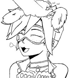  canine closed_eyes dog_ears dog_girl girl hand_on hand_on_another&#039;s_head head head_petting monochrome overwatch smile tracer_(overwatch) white_background 