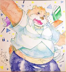  anthro bear belly clothed clothing fully_clothed hi_res jambavan_(tas) kemono lifewonders male mammal navel overweight overweight_anthro overweight_male solo star_parlor tokyo_afterschool_summoners traditional_media_(artwork) 