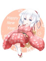  bad_id bad_pixiv_id blue_eyes female japanese_clothes kimono new_year nightmare_cat original pink_kimono pixiv_mahou_gakuen short_hair solo white_hair 