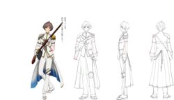  1boy :3 ahoge aiguillette antique_firearm armor bob_cut brown_hair cherry_blossom_print coat epaulettes facing_away firelock floral_print from_behind from_side full_body gloves grey_eyes gun highres holding holding_gun holding_weapon knee_pads kunitomo_(senjuushi) line_art long_sleeves looking_at_viewer looking_to_the_side majiro_(mazurka) male_focus matchlock military_uniform multiple_views official_art pants partially_colored reference_sheet sandals senjuushi:_the_thousand_noble_musketeers senjuushi_(series) short_hair shoulder_armor simple_background single_knee_pad smile socks standing tabi translation_request transparent_background turnaround uniform weapon white_coat white_gloves white_pants white_socks zouri 