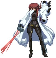  adjusting_hair animated animated atlus belt bodysuit bouncing_hair fur_coat hair_over_one_eye hair_strand high_heels kirijou_mitsuru long_hair megami_tensei persona persona_3 persona_4 persona_4:_the_ultimate_in_mayonaka_arena pixel_art red_hair shin_megami_tensei simple_background sword thigh_belt thigh_strap unsheathed 