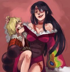  1boy abuse adiane bad_id bad_tumblr_id black_hair blood breasts choker cleavage corset eyepatch female femdom large_breasts larkles lipstick long_hair looking_at_viewer makeup reverse_ryona scorpion_tail straight tail tattoo tengen_toppa_gurren_lagann viral_(ttgl) 