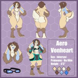  2018 aero_vonheart anthro ass big_butt big_ears blue_eyes blue_tongue brown_body brown_fur brown_hair chest_tuft clothed clothing color_swatch dated dipstick_ears ear_markings eyewear eyewear_on_head featureless_crotch front_view fur glistening glistening_eyes gloves_(marking) goggles goggles_on_head hair hi_res intersex_(lore) lagomorph leg_markings leporid looking_at_viewer male mammal markings model_sheet multicolored_ears nude open_mouth pattern_background rabbit rear_view side_view signature simple_background socks_(marking) solo standing tan_body tan_fur tiggybloom tongue tuft white_body white_fur wide_hipped_anthro wide_hipped_male 