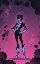  2024 3_toes 5_fingers abstract_background alien alien_humanoid arm_spikes ben_10 biped black_body black_hair blue_body blue_spikes breasts cartoon_network chaquetrix citrakayah digitigrade eltefo23 empty_eyes eyelashes fasttrack_(ben_10) featureless_breasts featureless_crotch feet female female_humanoid fingers front_view hair hands_on_hips hi_res humanoid leg_spikes medium_breasts mtf_crossgender not_furry open_mouth pink_background pink_eyes rule_63 shadow short_hair simple_background smile solo spanish_description spikes spikes_(anatomy) standing teeth thin_calves toes wide_hips 