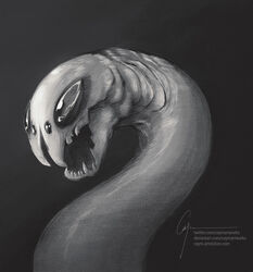  2019 4_eyes ambiguous_feral ambiguous_gender bared_teeth bust_portrait caymartworks fangs feral gills glistening glistening_eyes grey_background greyscale marine monochrome multi_eye open_mouth portrait sea_serpent serpentine side_view simple_background solo teeth text url 