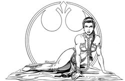  1girls black_and_white dire_wolf_(artist) female female_only greyscale metal_bikini princess_leia_organa return_of_the_jedi slave_bikini slave_leia solo star_wars tagme uncensored 