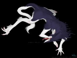  anthro blue_body blue_fur female fur japanese_text looking_at_viewer mick39 multicolored_body multicolored_fur nude open_mouth rain_silves scar sergal sharp_teeth simple_background solo tail teeth text tongue tongue_out two_tone_body two_tone_fur vilous white_body white_fur 