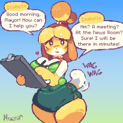  animal_crossing anthro big_breasts breasts canid canine canis domestic_dog female hi_res isabelle_(animal_crossing) mammal nintendo nucr4r solo speech_bubble tail tail_motion tailwag 