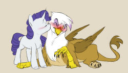  absurd_res avian blush doodlemark duo embarrassed equid equine female female/female friendship_is_magic gilda_(mlp) gryphon hasbro hi_res horn horse kissing_cheek mammal my_little_pony mythological_avian mythological_creature mythological_equine mythology one_eye_closed pony rarity_(mlp) unicorn 