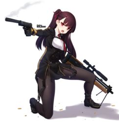  :o bad_id bad_pixiv_id black_footwear black_gloves boots braid breasts bullpup commentary cropped_jacket female girls&#039;_frontline gloves gun hair_ribbon handgun highres holding holding_gun holding_weapon long_hair long_sleeves medium_breasts military military_uniform narynn on_one_knee one_side_up pantyhose purple_hair purple_ribbon red_eyes ribbon rifle shadow shell_casing simple_background sniper_rifle solo suppressor thighs uniform v-shaped_eyebrows wa2000_(girls&#039;_frontline) walther walther_p99 walther_wa_2000 weapon white_background 