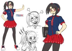  &gt;:( +_+ armband black_hair blue_shirt blush female frown glasses headphones headset indonesian_text internet_positif ipo-chan necktie original pantyhose personification plus_sign red_eyes red_skirt reference_sheet rouzille shirt shoes side_ponytail skirt sneakers spring_roll_circle striped striped_necktie symbol-shaped_pupils tears v-shaped_eyebrows 