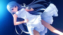  dress gradient gradient_background grisaia_(series) grisaia_no_kajitsu grisaia_no_rakuen kazami_kazuki long_hair mechanical_arm night sky solo standing star stars white_hair 