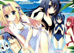  1boy 5girls blush breasts claire_rouge cleavage ellis_fahrengart fianna_ray_ordesia kazehaya_kamito looking_at_viewer multiple_girls popsicle rinslet_laurenfrost smile swimsuit terminus_est 