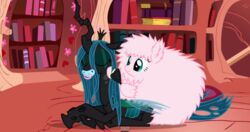  arthropod brush changeling closed_eyes crown duo earth_pony equid equine fan_character female feral fluffle_puff friendship_is_magic hair hasbro headgear horn horse insect_wings mammal mixermike622 my_little_pony pacifier pony queen_chrysalis_(mlp) relaxing royalty wings 