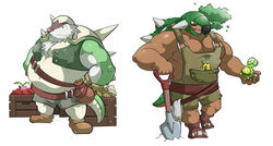  ambiguous_gender anthro anthrofied budew chesnaught clothed clothing elemental_creature flora_fauna food footwear fruit generation_2_pokemon generation_3_pokemon generation_4_pokemon generation_6_pokemon group holding_object holding_tool hoppip maldu male muscular muscular_anthro muscular_male nintendo open_mouth pecs plant pokemon pokemon_(species) red_eyes reptile scalie shoes shovel shroomish smile sunkern tongue tools torterra 