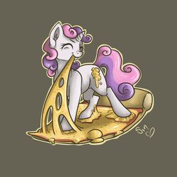  1:1 cheese dairy_products eating equid equine female feral food friendship_is_magic hasbro horn lolicon mammal melted_cheese messy micro my_little_pony mythological_creature mythological_equine mythology pizza poisindoodles solo sweetie_belle_(mlp) unicorn young young_feral 