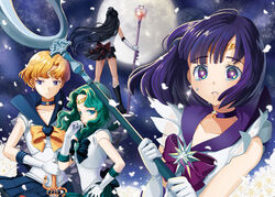  4girls bishoujo_senshi_sailor_moon black_hair blonde_hair blue_choker blue_eyes blue_sailor_collar blue_skirt boots bow brooch brown_bow choker commentary_request crying crying_with_eyes_open elbow_gloves full_moon garnet_rod glaive_(polearm) gloves green_eyes green_hair hair_bun half_updo heart heart_brooch heart_wand holding holding_polearm holding_staff holding_weapon jewelry kaiou_michiru knee_boots long_hair magical_girl meiou_setsuna moon multiple_girls neck outer_senshi petals photoshop_(medium) polearm purple_bow purple_eyes purple_hair purple_sailor_collar ribbon sailor_collar sailor_neptune sailor_pluto sailor_saturn sailor_senshi sailor_senshi_uniform sailor_uranus shimjy short_hair silence_glaive single_hair_bun skirt space_sword staff star-shaped_pupils star_(symbol) star_brooch star_choker super_sailor_neptune super_sailor_uranus sword symbol-shaped_pupils tears ten&#039;ou_haruka tiara tomoe_hotaru very_short_hair weapon white_gloves yellow_bow 