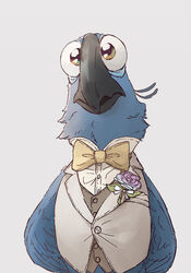  avian baytaboo beak bird black_tie_(suit) blu_(rio) blue_body blue_feathers blue_sky_studios bottomless bow_tie brown_eyes clothed clothed_feral clothing corsage feathered_wings feathers feral flower groom hi_res macaw male neotropical_parrot parrot plant rio_(series) simple_background solo spix&#039;s_macaw suit true_parrot white_clothing white_suit wide_eyed wings 