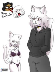  absurd_res albino alternate_species anthro aqua_(konosuba)_face arm_tuft bell bell_collar big_breasts bikini bikini_bottom bikini_top breasts chest_tuft choker clothing collar digital_drawing_(artwork) digital_media_(artwork) digital_painting_(artwork) domestic_cat duo efradraws eye_bags eyewear fan_character felid feline felis female fur furrification glasses hair hi_res hoodie human inner_ear_fluff jewelry laser_beam light light_beam long_hair male mammal necklace oversized_clothing pupils raised_tail red_eyes red_pupils screaming shoulder_tuft slit_pupils smile smirk sneer sweatshirt swimwear tail topwear tuft white_body white_fur white_hair 