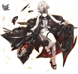  abyssal_ship belt breasts bridal_gauntlets colored_skin european_little_sister_princess female full_body kantai_collection konishi_(koconatu) large_breasts official_art open_mouth pale_skin sandals short_hair solo thigh_strap transparent_background turret white_belt white_hair white_skin yellow_eyes 