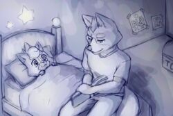  2020 3:2 anthro bed bedroom bedtime_story black_nose book canid canine daww domestic_scene duo father_(lore) father_and_child_(lore) father_and_son_(lore) fox fox_mccloud furniture hair hi_res kokoro-tokoro male mammal marcus_mccloud nintendo parent_(lore) parent_and_child_(lore) parent_and_son_(lore) pillow smile son_(lore) star_fox young 