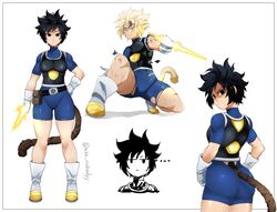  ... aka_nobodyy angry armor ass battle_damage black_eyes black_hair blonde_hair blue_eyes bodysuit boots clenched_teeth dragon_ball energy_blade expressionless female from_behind full_body gloves hand_on_own_hip highres monkey_tail multiple_views original reference_sheet saiyan short_hair short_sleeves skin_tight spiked_hair standing super_saiyan tail teeth time_patrol_(dragon_ball) torn_clothes white_footwear white_gloves zukki_(aka_nobodyy) 