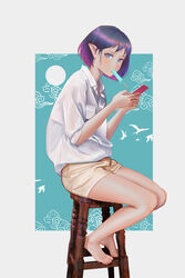  dress_shirt elf feet pointy_ears qizhu see_through 