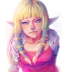  blonde_hair blue_eyes commentary_request female lips long_hair papabay pointy_ears princess_zelda realistic smile solo the_legend_of_zelda the_legend_of_zelda:_skyward_sword 