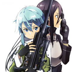  adachi_shingo gun kirito shino_asada sword_art_online 