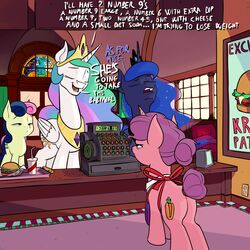  1:1 2018 alicorn amethyst_(gem) amethyst_necklace anontheanon apron apron_only ass bangs barefoot beverage black_crown black_eyebrows black_tiara blue_body blue_eyes blue_fur blue_hair blue_horn blue_tail blue_text bonbon_(mlp) burger carrot_bun_(mlp) cash_register cashier casual_exposure casual_nudity chair choker choker_only closed_eyes clothed clothed_feral clothing cosmic_hair cosmic_mane crown cutie_mark dialogue digital_media_(artwork) earth_pony electrical_outlet english_text equid equine ethereal_hair ethereal_mane eyebrows eyelashes eyes_mostly_closed fast_food feathered_wings feathers feet female feral fluffy fluffy_hair fluffy_mane fluffy_tail folded_wings food friendship_is_magic fur furniture gem glistening glistening_eyes glistening_gem gold_(metal) gold_choker gold_crown gold_jewelry gold_necklace gold_tiara grand_theft_auto grand_theft_auto:_san_andreas green_body green_fur green_hair green_tail group hair hair_bun hasbro headgear hi_res hooves horn horse humor ineffective_clothing inside jewelry larger_female larger_feral light long_hair long_horn long_mane long_neck looking_at_another looking_forward mammal mane mane_hair meme monotone_body monotone_feathers monotone_hair monotone_horn monotone_mane monotone_tail monotone_wings mostly_nude multicolored_apron multicolored_body multicolored_clothing multicolored_fur multicolored_hair multicolored_mane multicolored_tail my_little_pony mythological_creature mythological_equine mythology narrowed_eyes necklace necklace_only nude open_mouth open_smile parody pink_body pink_fur pink_hair pink_horn pink_tail pink_tongue pony prick_ears princess princess_celestia_(mlp) princess_luna_(mlp) pseudo_hair pseudo_mane public public_exposure public_nudity purple_apron purple_body purple_clothing purple_fur purple_hair purple_tail raised_eyebrows red_apron red_clothing red_text rockstar_games royalty sapphire_(gem) shadow short_hair short_tail sign size_difference smaller_female smaller_feral smile snout social_nudity sparkles sparkling_hair stained_glass standing store tail teeth text tiara tongue two_tone_hair two_tone_mane two_tone_tail unicorn unicorn_horn unimpressed wavy_hair wavy_mane white_apron white_body white_clothing white_feathers white_fur white_horn white_text white_wings whoa_nelly_(mlp) window wings yellow_body yellow_fur 