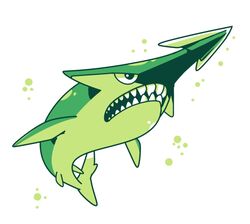  bubble commentary english_commentary full_body green_theme jug_(pokemon) limited_palette monochrome no_humans pokemon pokemon_(creature) pokemon_rgby pokemon_rgby_(prototype) prototype_design shark sharp_teeth simple_background solo swimming teeth twarda8 white_background 