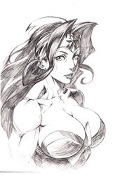  absurdres bonten breasts commentary_request dc_comics female greyscale hair_intakes highres large_breasts long_hair monochrome muscular muscular_female solo tiara traditional_media upper_body wonder_woman wonder_woman_(series) 