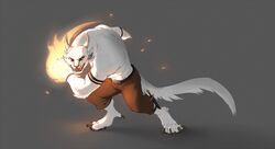  4_ears action_pose anthro bracelet charr claws clothing dagger dagos fangs felid female flat_chested fluffy fluffy_tail fur guild_wars hi_res horn jewelry magic mammal mane melee_weapon multi_ear open_mouth pose simple_background solo tail teeth weapon white_body white_fur 