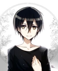  1boy black_eyes black_hair commentary_request jianmo_sl kirito male_focus smile solo sword_art_online 