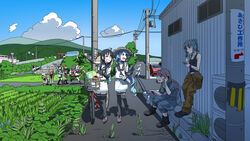  6+girls :d ;) against_wall ahoge akashi_(kancolle) alternate_costume backpack bad_id bad_pixiv_id bag basket beret bicycle bicycle_basket black_hair black_serafuku black_skirt black_thighhighs blonde_hair blue_eyes blue_hair blue_sky blunt_bangs blush bottle bow braid brown_eyes brown_hair bucket building car cellphone clothes_around_waist cloud commentary_request day drinking_straw elbow_gloves failure_penguin field food fruit gloves gradient_hair grass green_eyes grey_hair grin hair_ornament hair_ribbon hairband hairbow hairclip hands_on_own_knees harusame_(kancolle) hat highres hill holding holding_phone juice_box jumpsuit kantai_collection kneehighs leaning_forward light_brown_hair long_hair looking_at_another mechanic motor_vehicle multicolored_hair multiple_girls murasame_(kancolle) neckerchief one_eye_closed ooku open_mouth outdoors outstretched_arm parted_bangs pavement phone pickup_truck pink_eyes pink_hair plant pleated_skirt ponytail power_lines red_eyes reflection repair_bucket retaining_wall ribbon rice_paddy road rural samidare_(kancolle) school_uniform serafuku shade shigure_(kancolle) shiratsuyu_(kancolle) shirt shopping_bag short_hair side_ponytail sitting skirt sky sleeveless sleeveless_shirt sleeves_pushed_up smartphone smile socks squatting straight_hair straw_hat strawberry sunlight suzukaze_(kancolle) swept_bangs tank_top thighhighs torii towel transformer tress_ribbon truck twintails utility_pole very_long_hair walking water water_bottle wide_shot wiping_face yuubari_(kancolle) yuudachi_(kancolle) zettai_ryouiki 