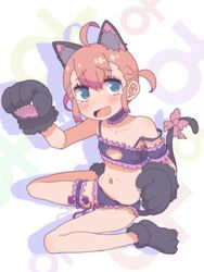  @_@ ahoge animal_ears animal_hands badluck2033 blue_eyes blush bra bridal_garter cat_cutout cat_ears cat_lingerie cat_tail clothing_cutout female flat_chest frilled_bra frills full_body gloves highres looking_at_viewer meme_attire navel onii-chan_wa_oshimai! orange_hair original panties paw_gloves paw_shoes short_hair sitting solo strap_slip tail tearing_up underwear underwear_only vibrator_in_thigh_strap wariza wavy_mouth 