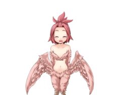  bare_shoulders bird_legs blush bmp-to-png_conversion closed_mouth feathers female frfr game_cg hair_intakes harpy medium_hair midriff mon-musu_quest! monster_girl navel non-web_source official_art open_mouth pii_(mon-musu_quest!) ponytail red_feathers red_hair red_wings solo transparent_background winged_arms wings 