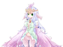  animal_ears armlet bird_ears bird_legs bird_tail bmp-to-png_conversion breasts cleavage crown dress eyeshadow feathered_wings feathers female frfr game_cg green_dress green_eyes harpy large_breasts long_hair looking_at_viewer lucretia_(mon-musu_quest!) makeup mon-musu_quest! monster_girl non-web_source official_art pink_eyeshadow pink_feathers pink_wings purple_feathers purple_hair single_hair_tube smile solo tail transparent_background very_long_hair winged_arms wings 