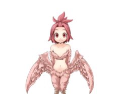  bare_shoulders bird_legs bmp-to-png_conversion feathers female frfr game_cg hair_intakes harpy looking_at_viewer medium_hair midriff mon-musu_quest! monster_girl navel non-web_source official_art pii_(mon-musu_quest!) ponytail red_eyes red_feathers red_hair red_wings smile solo transparent_background winged_arms wings 