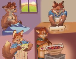  2023 anthro apron baking belly bottomwear canid canine clothing disney fox gideon_grey hi_res humanoid_hands male mammal pants pocketfurry red_fox shirt slightly_chubby solo topwear true_fox zootopia 