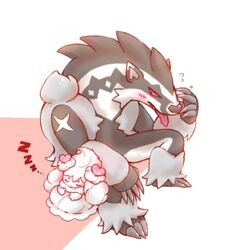  alcremie alcremie_(love_sweet) alcremie_(vanilla_cream) blush claws closed_eyes commentary heart kumagorou_(pixiv874406) looking_at_another no_humans obstagoon pokemon pokemon_(creature) sitting sleeping sound_effects tongue tongue_out zzz 